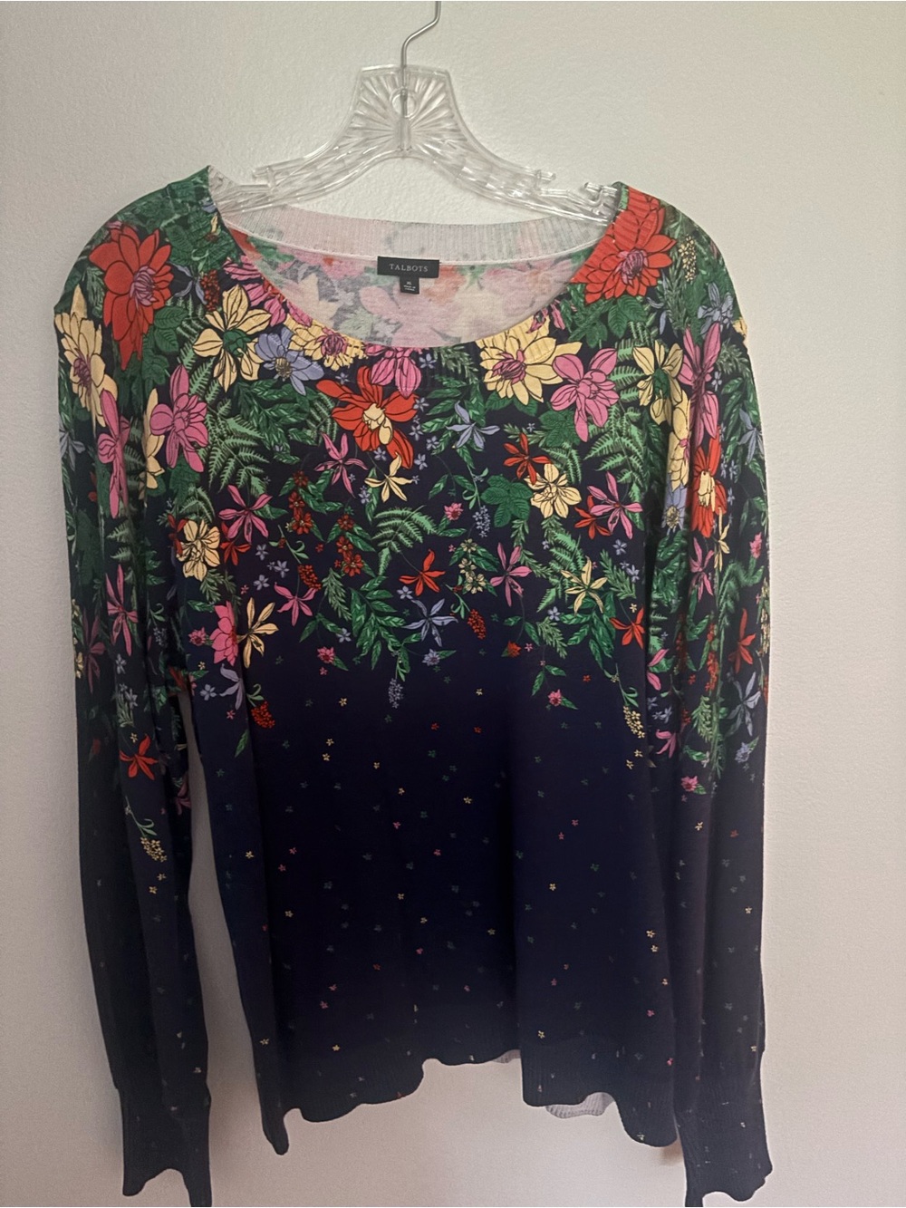 Talbots Navy Floral Crewneck Long-Sleeve Top